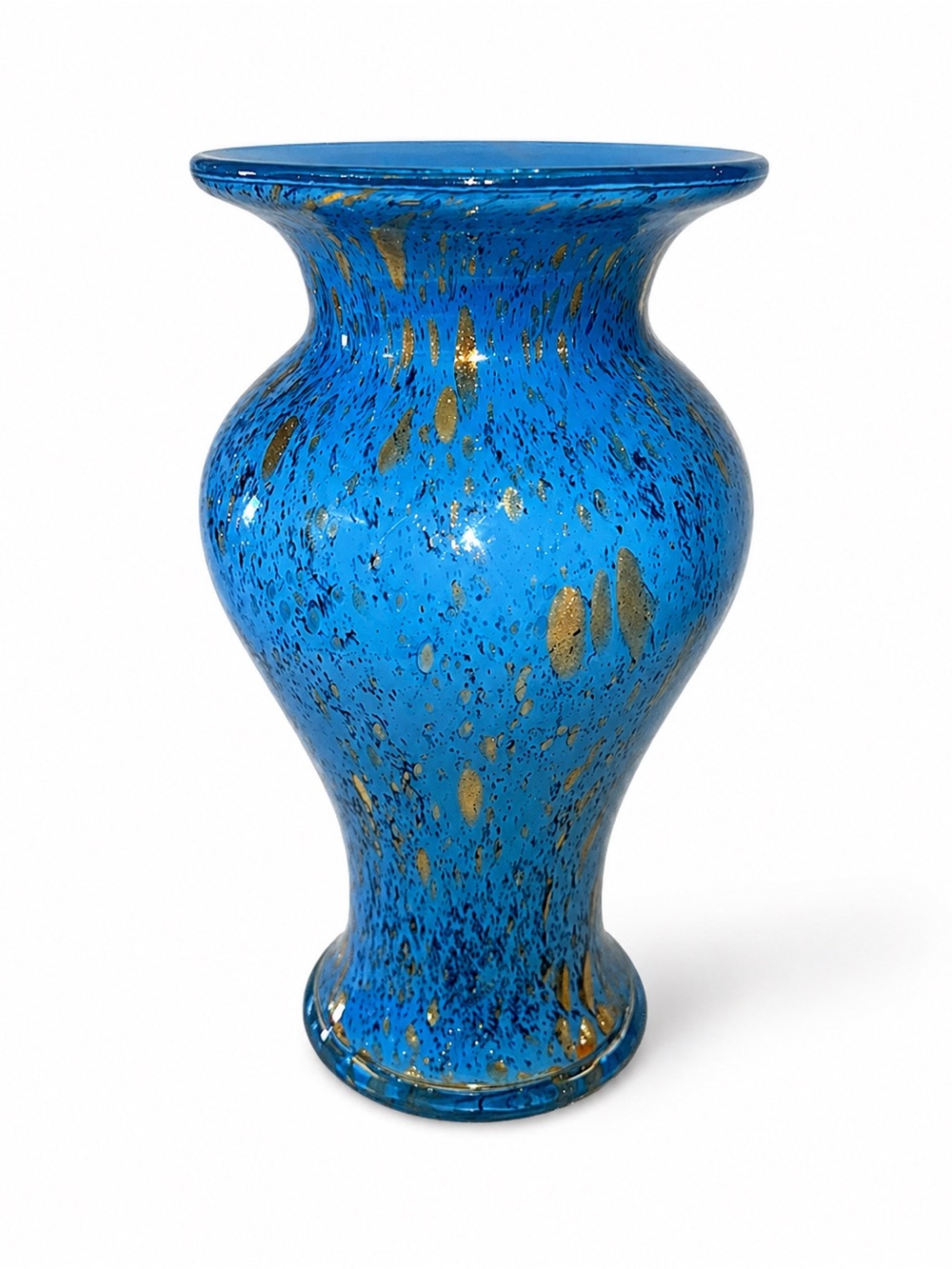 Blue Art Glass Vase Gold Fleck Decorative Floral Centerpiece